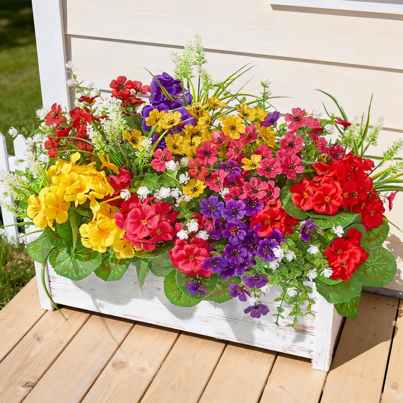 Faylifeway 16 Bundles Artificial Flowers for Outdoors, UV Resistant Silk Faux Flowers for Outside Planters,Garden,Porch,Yard,Home Decor(Mixed Color) - Image 1
