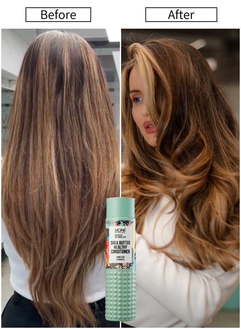 MONE Professional Shea Butter Healthy Conditioner - High Concentration Of Fatty Acids And Vitamins A, C, E, And F For Effective Hydration, Nourishment And Intense Shine, Almond Oil For Softness, Smoothing, And Restoration, Especially For Dry And Damaged Hair, 300ml - Image 3