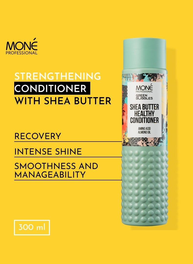 MONE Professional Shea Butter Healthy Conditioner - High Concentration Of Fatty Acids And Vitamins A, C, E, And F For Effective Hydration, Nourishment And Intense Shine, Almond Oil For Softness, Smoothing, And Restoration, Especially For Dry And Damaged Hair, 300ml - Image 2