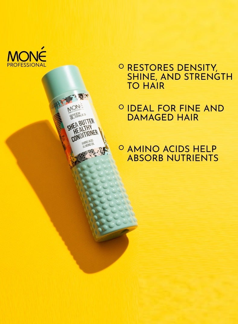MONE Professional Shea Butter Healthy Conditioner - High Concentration Of Fatty Acids And Vitamins A, C, E, And F For Effective Hydration, Nourishment And Intense Shine, Almond Oil For Softness, Smoothing, And Restoration, Especially For Dry And Damaged Hair, 300ml - Image 4