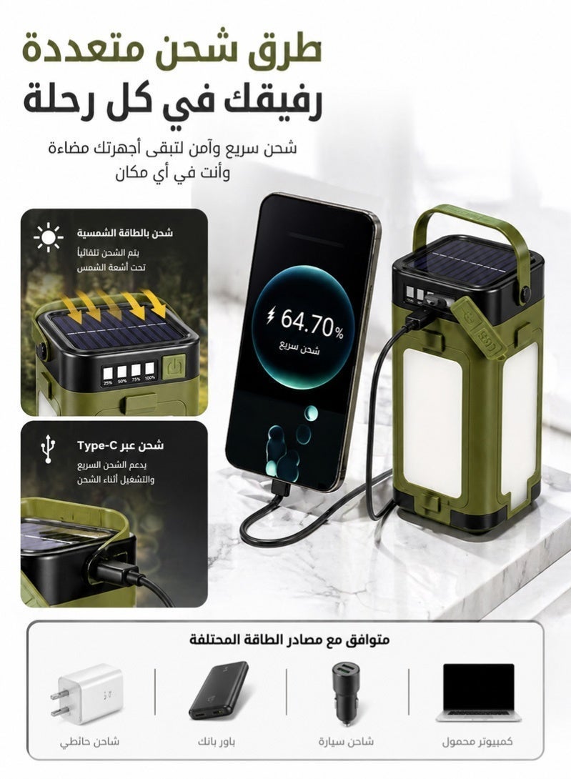 نييكام فانوس تخييم LED من Neyecam، مصباح قابل لإعادة الشحن بالطاقة الشمسية وعبر USB مع وظيفة بنك طاقة، سطوع 500 لومن، 6 أوضاع إضاءة، مقاوم للماء بمعيار IPX4، مصباح تعليق محمول للتخييم، المشي لمسافات طويلة، انقطاع التيار الكهربائي وحالات الطوارئ. - Image 3