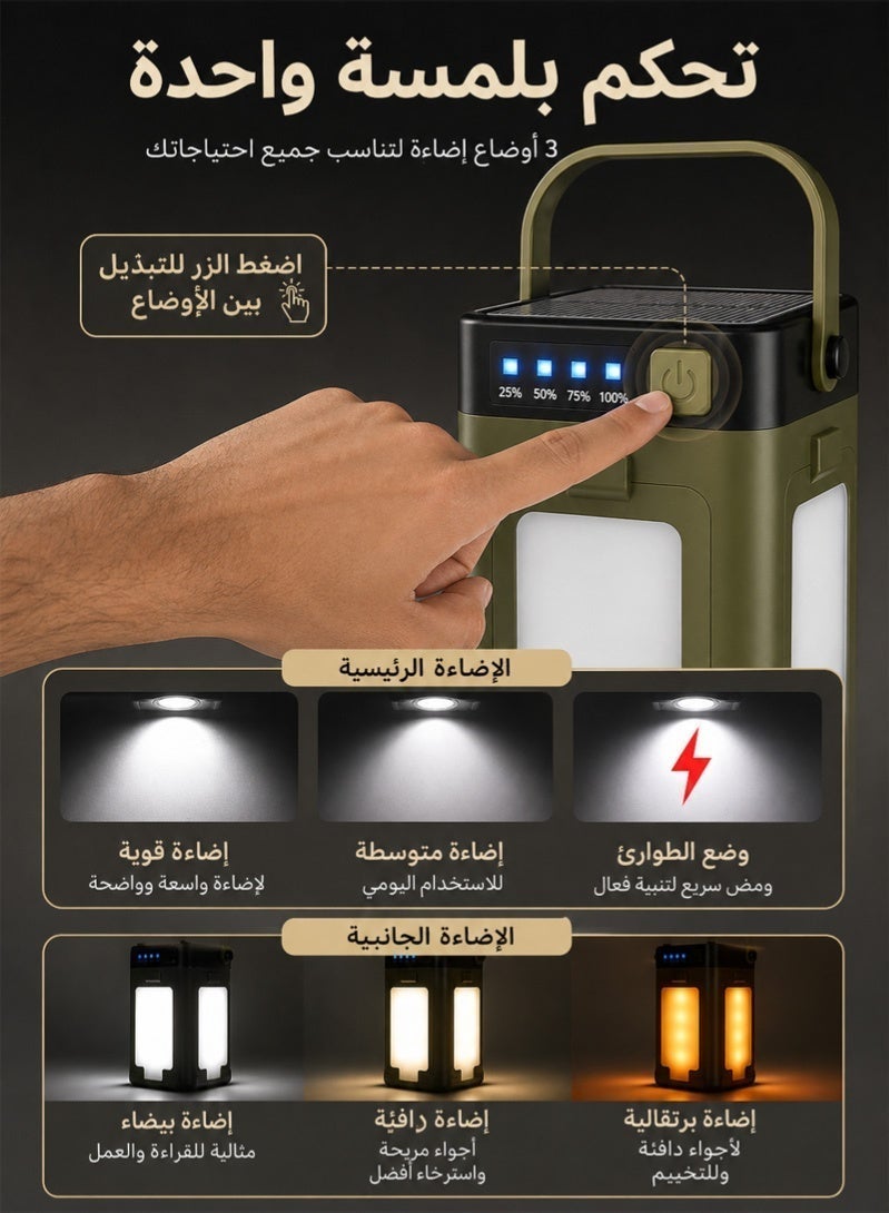 نييكام فانوس تخييم LED من Neyecam، مصباح قابل لإعادة الشحن بالطاقة الشمسية وعبر USB مع وظيفة بنك طاقة، سطوع 500 لومن، 6 أوضاع إضاءة، مقاوم للماء بمعيار IPX4، مصباح تعليق محمول للتخييم، المشي لمسافات طويلة، انقطاع التيار الكهربائي وحالات الطوارئ. - Image 5