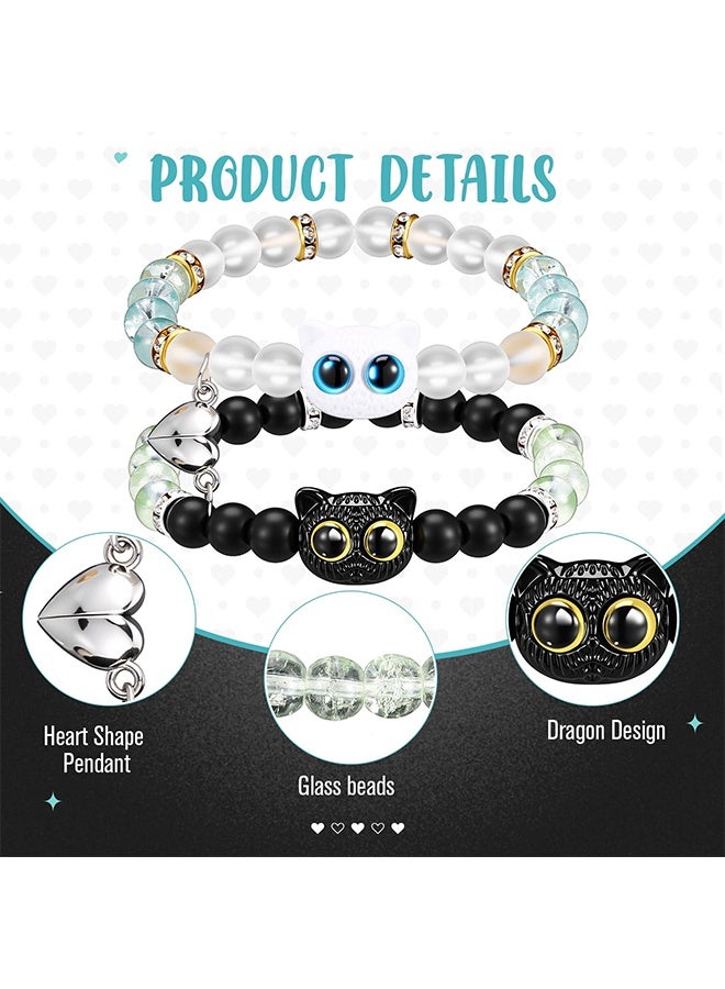 GD 2 Pcs Magnetic Couple Bracelets Dragon Matching Bracelets with Cute Charms and Beads, Friendship Bracelets Beaded Jewellery Gift for Boyfriend Girlfriend Lover Best Friend - Image 3