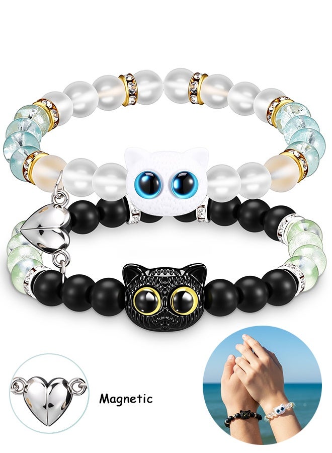 GD 2 Pcs Magnetic Couple Bracelets Dragon Matching Bracelets with Cute Charms and Beads, Friendship Bracelets Beaded Jewellery Gift for Boyfriend Girlfriend Lover Best Friend - Image 1