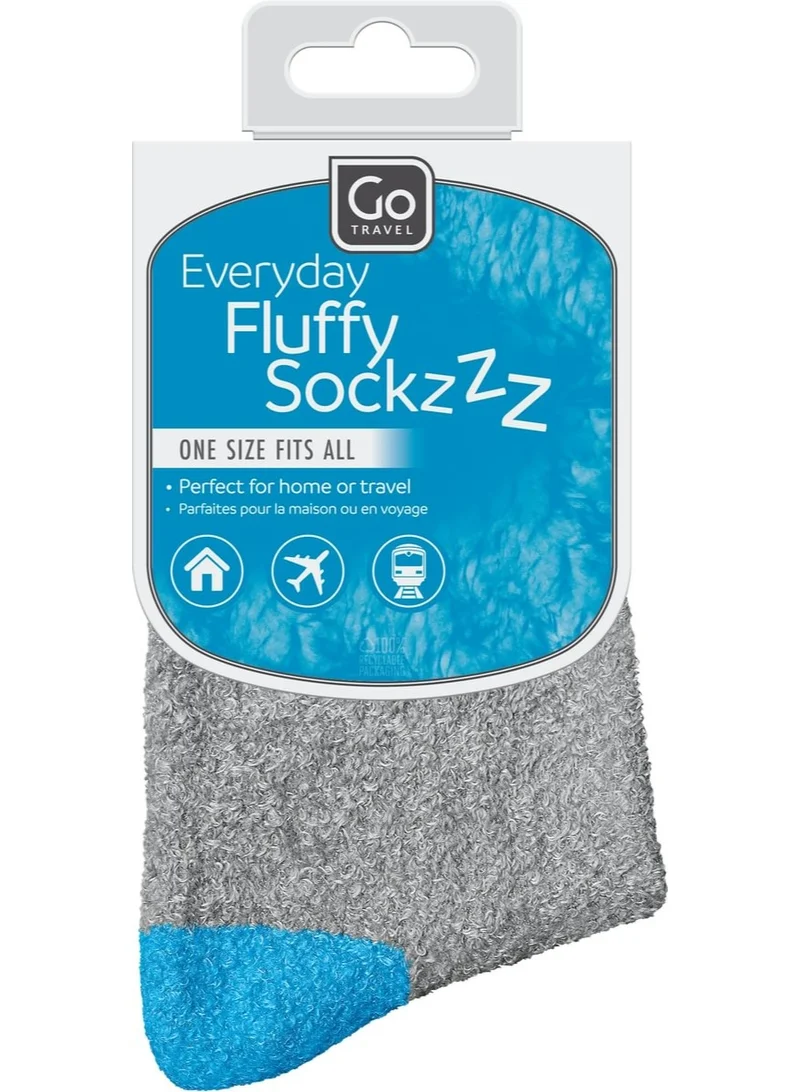 Go TRAVEL GO Everyday Fluffy Sockzzz GO807.102 Blue Cozy Travel Socks with Non-Slip Grip Base One Size