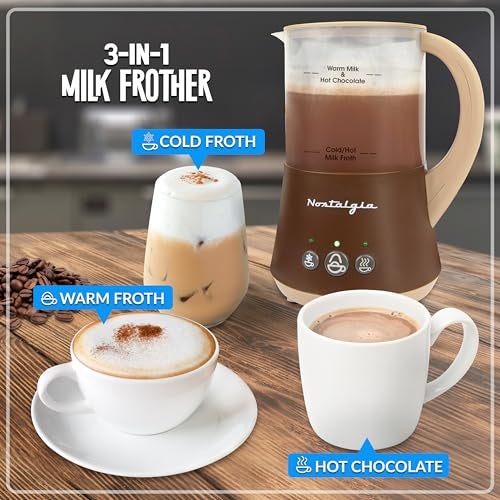 Nostalgia 32 Oz Frother and Hot Chocolate Maker, Warm or Cold Milk Foam, Includes Cocoa Bomb Mold, for Coffees, Lattes, Cappuccinos, Brown - Image 4