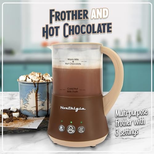 Nostalgia 32 Oz Frother and Hot Chocolate Maker, Warm or Cold Milk Foam, Includes Cocoa Bomb Mold, for Coffees, Lattes, Cappuccinos, Brown - Image 2