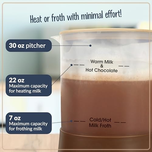 Nostalgia 32 Oz Frother and Hot Chocolate Maker, Warm or Cold Milk Foam, Includes Cocoa Bomb Mold, for Coffees, Lattes, Cappuccinos, Brown - Image 3