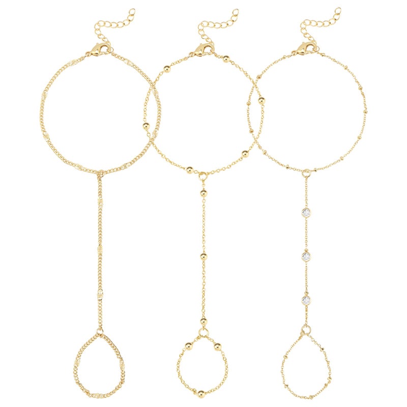 Reoxvo Gold Hand Chain Ring Bracelets for Women Finger Ring Bracelet Hand Chain for Women - Image 1