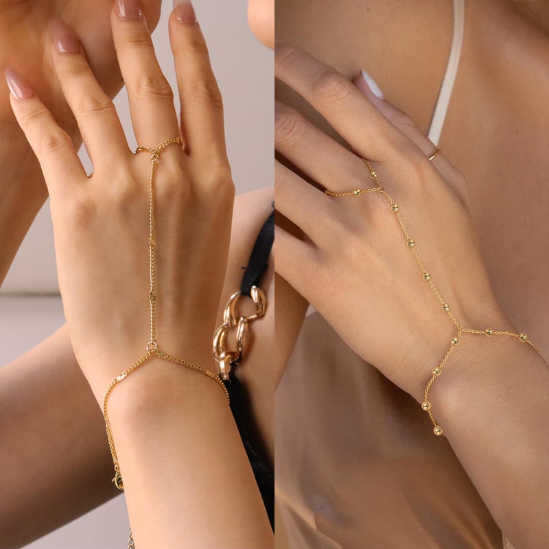 Reoxvo Gold Hand Chain Ring Bracelets for Women Finger Ring Bracelet Hand Chain for Women - Image 4