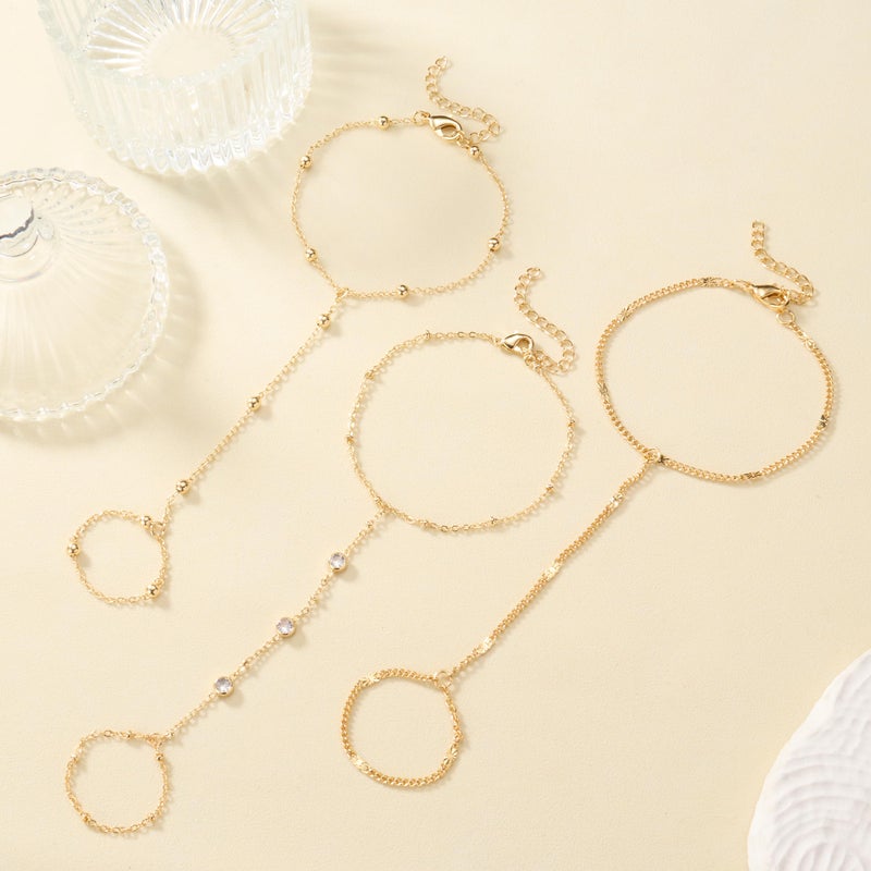 Reoxvo Gold Hand Chain Ring Bracelets for Women Finger Ring Bracelet Hand Chain for Women - Image 5
