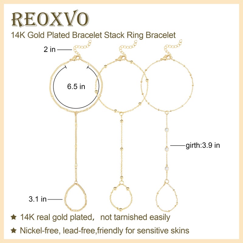 Reoxvo Gold Hand Chain Ring Bracelets for Women Finger Ring Bracelet Hand Chain for Women - Image 2