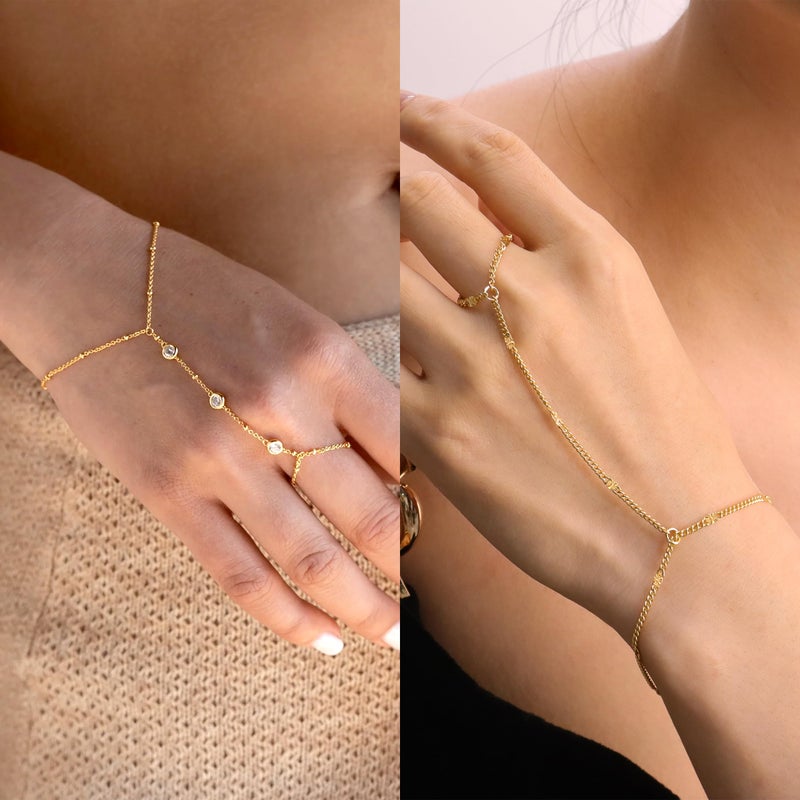 Reoxvo Gold Hand Chain Ring Bracelets for Women Finger Ring Bracelet Hand Chain for Women - Image 3
