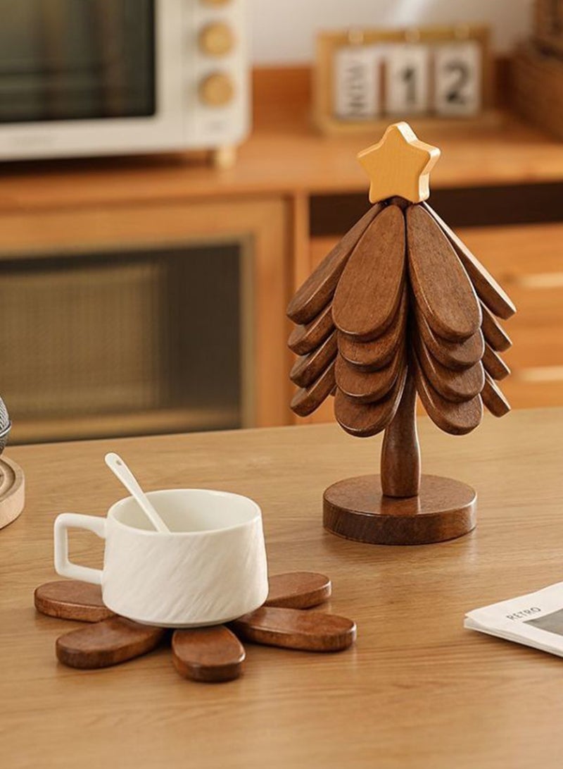 Sunnaltree Wooden Trivets for Hot Dishes, Wood Table Placemats, Heat Resistant Placemats, Cup Cushion, Tree Shape Trivet Set, Wooden Table Mat for Pot Pans and Dishes Bowl Teapot (Star)  - Image 1