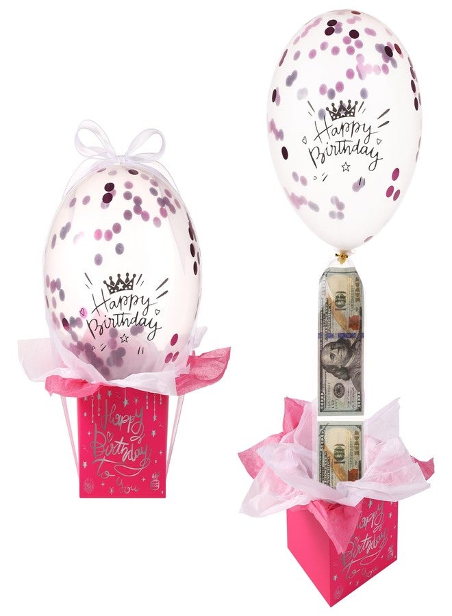 lasuroa Pull Money Balloon Box for Cash Gift, Funny Happy Birthday Surprise Set with Balloons, Ribbon, Holder - Surprising Birthday Money Box Pull Out Gifts for Girlfriend, Wife (Rose Red - Image 1