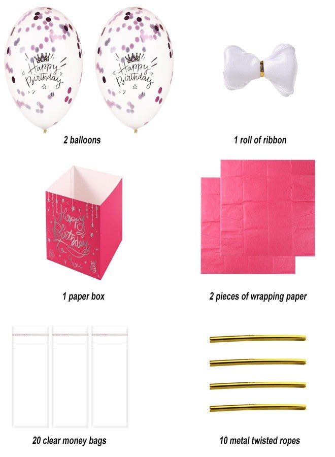lasuroa Pull Money Balloon Box for Cash Gift, Funny Happy Birthday Surprise Set with Balloons, Ribbon, Holder - Surprising Birthday Money Box Pull Out Gifts for Girlfriend, Wife (Rose Red - Image 2