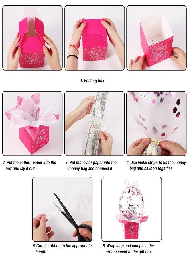 lasuroa Pull Money Balloon Box for Cash Gift, Funny Happy Birthday Surprise Set with Balloons, Ribbon, Holder - Surprising Birthday Money Box Pull Out Gifts for Girlfriend, Wife (Rose Red - Image 3