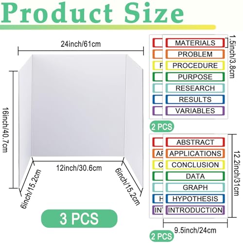 LonlyEagle Trifold Display Boards with Colorful Self-Adhesive Sheets – 24 x 16 Inch Tri-Fold Corrugated Presentation Boards for Science Fairs, Complete Poster Board Kit - Image 2