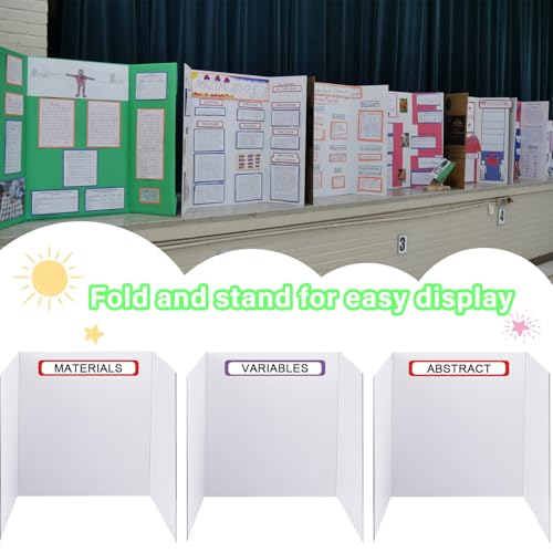 LonlyEagle Trifold Display Boards with Colorful Self-Adhesive Sheets – 24 x 16 Inch Tri-Fold Corrugated Presentation Boards for Science Fairs, Complete Poster Board Kit - Image 3