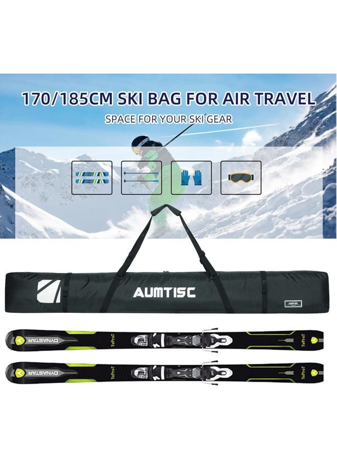 AUMTISC Single Ski Bag Travel Padded to Transport Skis Gear Pocket with Adjustable Handle 185cm Black - Image 5