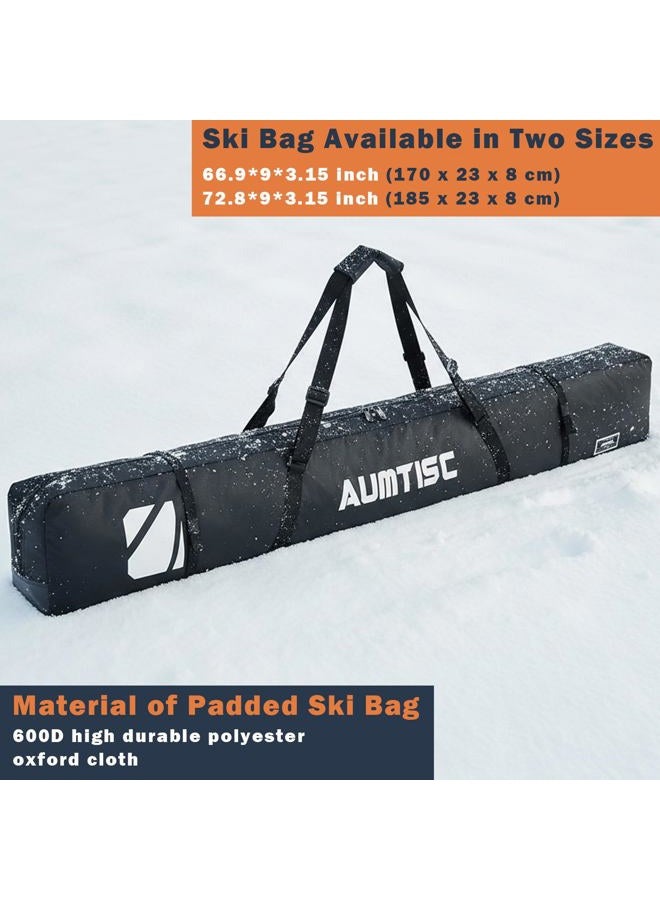 AUMTISC Single Ski Bag Travel Padded to Transport Skis Gear Pocket with Adjustable Handle 185cm Black - Image 2