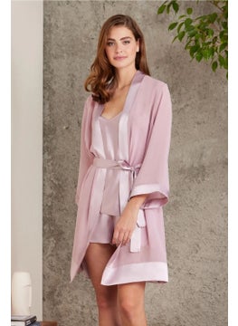 pierre cardin 7085 Women Rose Bridal Dowry Set 4 Piece Satin Dressing Gown Nightgown Shorts Set  - Image 1