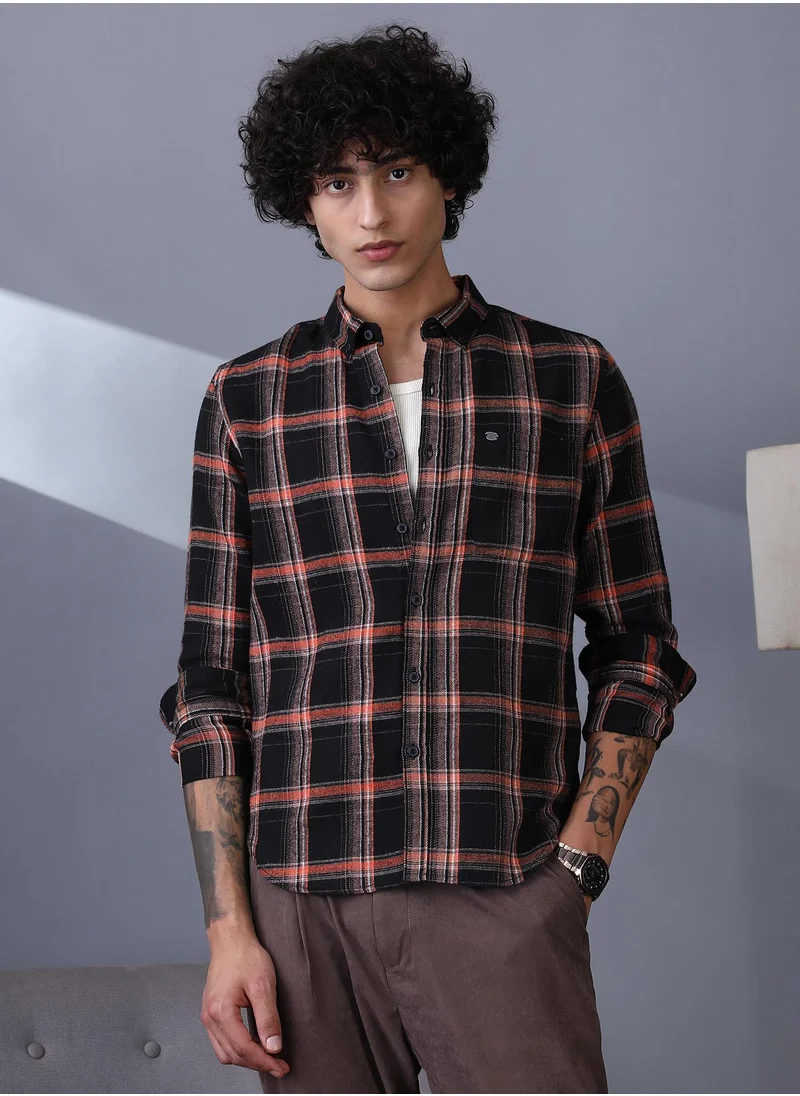 Campus Sutra Campus Sutra Men's Onyx Black Shadow-Graph Regular Shirt For Casual Wear | Spread Collar | Long Cuffed Sleeves | Button Closure | Shirt Crafted With Comfort Fit For Everyday Wear