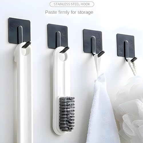 JIALTO 4 pcs Self-Adhesive Stainless Steel Hooks: Heavy-Duty Wall Hangings, Waterproof & Drill-Free - Strong Towel, Coat, and Kitchen Hooks for Bathroom and Kitchen (matt j Hook Black) - Image 3