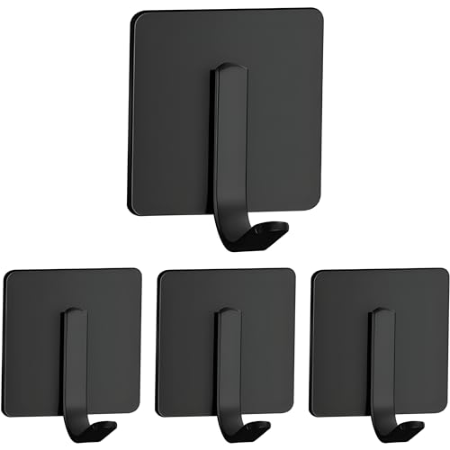 JIALTO 4 pcs Self-Adhesive Stainless Steel Hooks: Heavy-Duty Wall Hangings, Waterproof & Drill-Free - Strong Towel, Coat, and Kitchen Hooks for Bathroom and Kitchen (matt j Hook Black) - Image 1