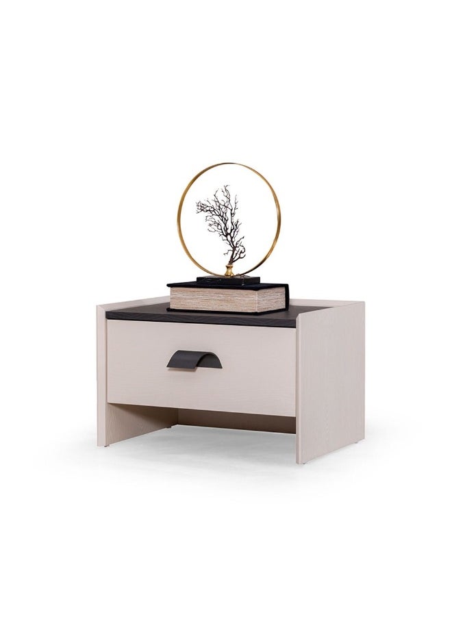 DANUBE HOME - Siena Night Stand Multifunctional Bedside Table Space Saving Nightstand Side Table Modern Design Furniture For Bedroom L59Xw43Xh38Cm -Cream/Black - Image 1