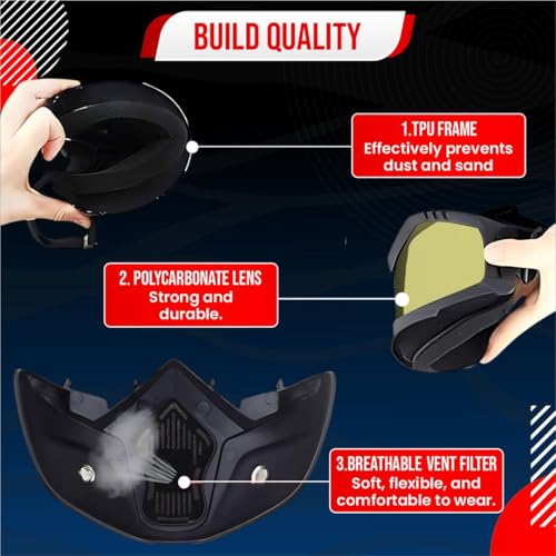 Btag Anti Scratch UV Protective Motorcycle Face Mask with Detachable Goggles | Anti-Fog UV Protection Riding Mask with Removable Breathable Filter | Full Face Windproof Shield for Biking.(Yellow) - Image 5