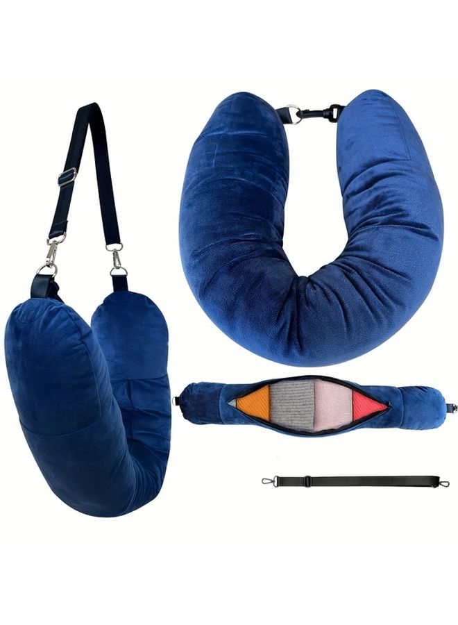 Fillable U Shaped Blue Travel Pillow for Flights and Daily Use - Image 2