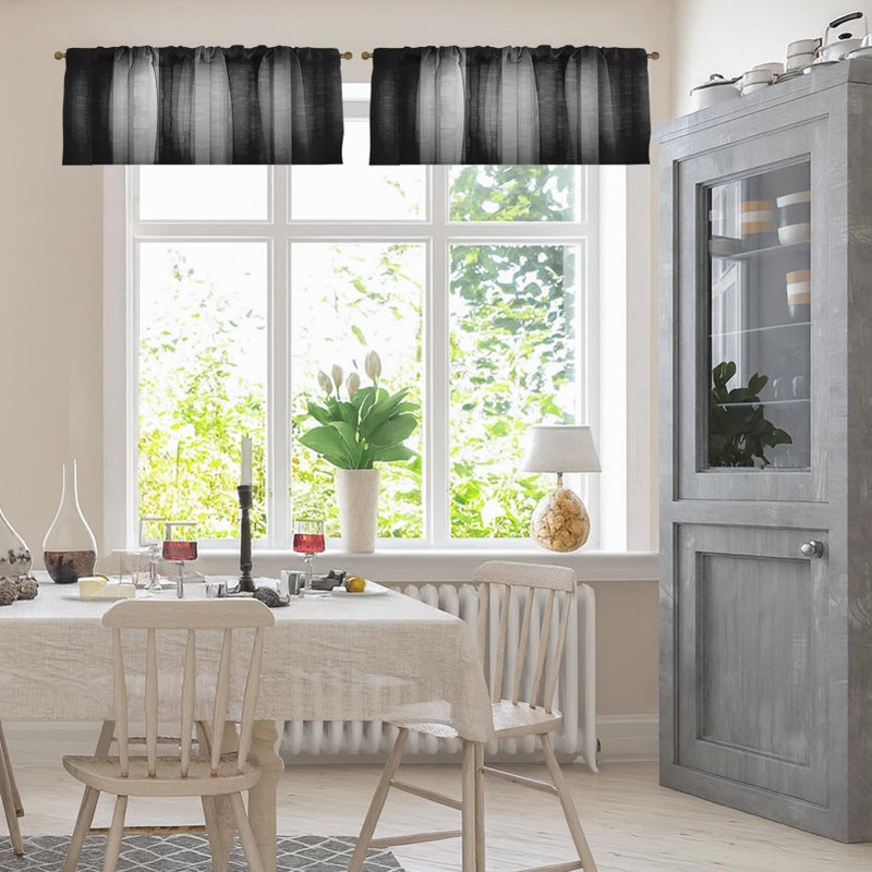 Emvency 2 Pack Dark Grey Valances Window Treatments, Gray Striped Abstract Blackout Drapes Adjustable Curtain for Windows Living Room Kitchen Over Sink, 52x18 Inch Rod Pocket Valances - Image 2