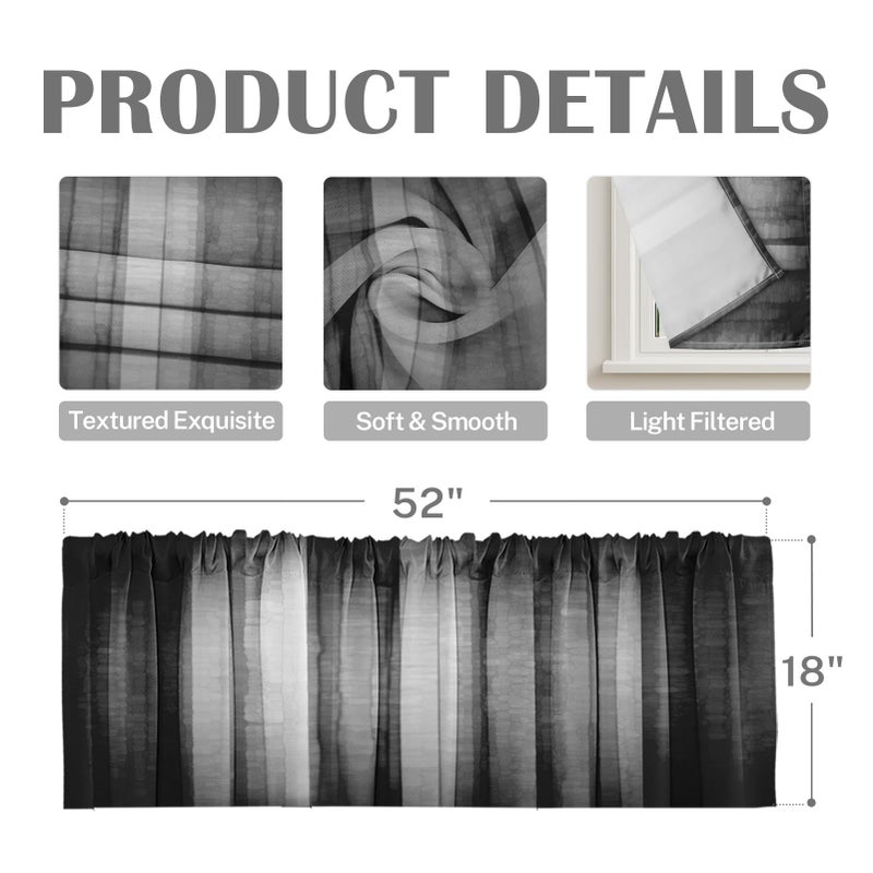Emvency 2 Pack Dark Grey Valances Window Treatments, Gray Striped Abstract Blackout Drapes Adjustable Curtain for Windows Living Room Kitchen Over Sink, 52x18 Inch Rod Pocket Valances - Image 3