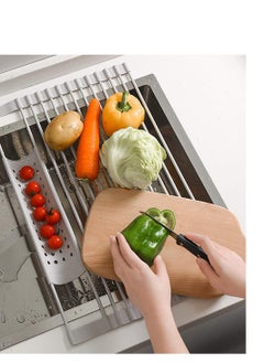 Excefore Dish Drying Rack 1PCS (20.5" L x 12.6" W) Over Sink Roll Up Dish Drying Rack, Best Kitchen Desk Organizer Collapsible Dish Drying Rack, Used for Tableware, Fruits, Vegetables, Cups  - Image 4