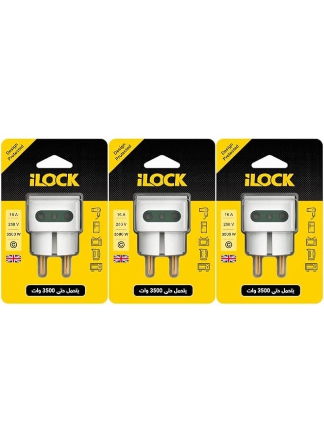 iLOCK High Quality 3-Way Wall Outlet Adapter-3500W-16A-250V- pack of 3 pieces -White - Image 1
