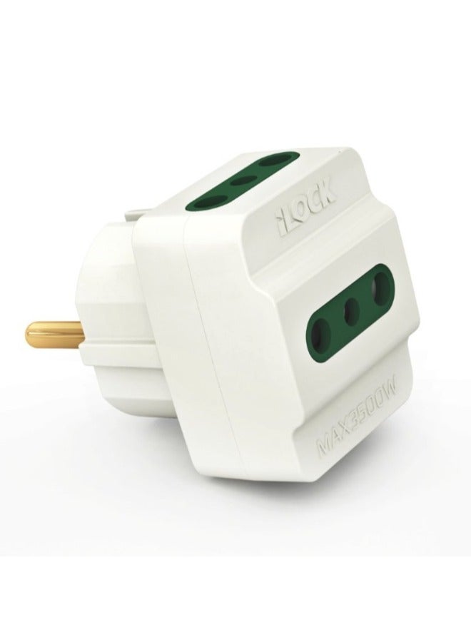 iLOCK High Quality 3-Way Wall Outlet Adapter-3500W-16A-250V- pack of 3 pieces -White - Image 3