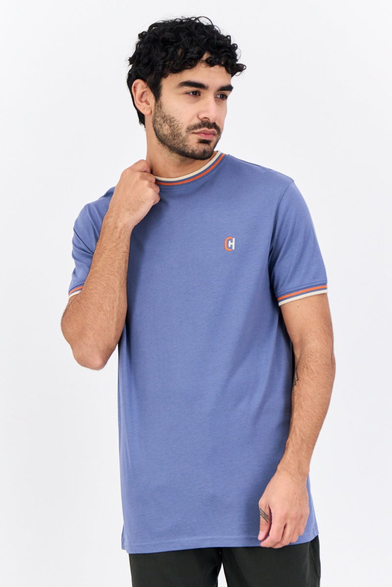 CROSSHATCH تي شيرت رجالي بأكمام قصيرة وياقة دائرية بشعار العلامة التجارية، مجموعة زرقاء - Image 1