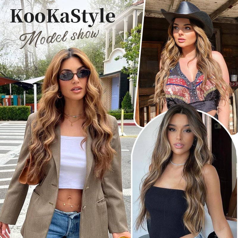 KooKaStyle Invisible Wire Hair Extensions with Transparent Headband Adjustable Size 4 Secure Clips Long Wavy Secret Wire Hairpiece 20 Inch for Women(Ash Brown with Beach Blonde) - Image 4