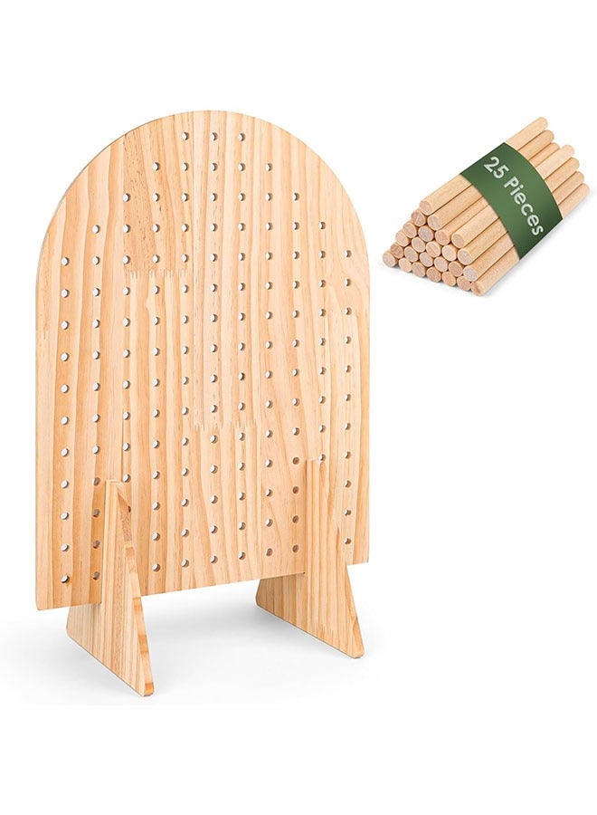 YelaJoy Wooden Pegboard Display Stand With 25 Pcs Wood Dowel Rods, Oval Pegboard Stand for Jewelry, Craft Shows, Keychain, Necklace, Selling, Vendor Events, Peg Board Accessories Rack Organizer, 15.75"x11.75" - Image 1