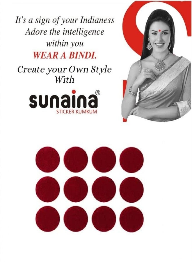 Sunaina New Gold Sticker Kumkum Forehead Dark Red Round Bindis Velvet Bindi Box With 15 Cards/Flips For Women & Girls (GDR-2.5 (11MM)) - Image 3