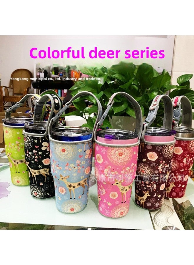Spot 30oz Ice Cup Set Wholesale Diving Material Handbag Anti-fall Portable Back Insulation Special Check Cloth Set-Color:Fawn Series (color Note)-Capacity:900ml (ice Bully Cup)  - Image 1