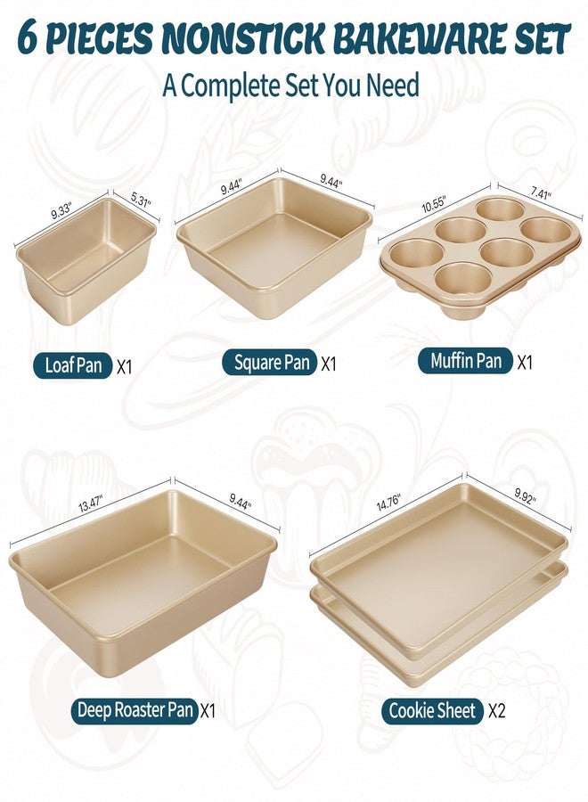 AIVIKI Baking Pans Set, Nonstick Stackable Bakeware Sets, Oven Pans for Cooking, AIVIKI 6 Pieces Baking Sheets Set Including Cookie Sheet, Deep Roaster Pan, Square Pan, Loaf Pan, Muffin Pan, Carbon Steel - Image 2