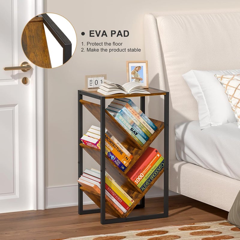 Cutogxon Small Bookcase - 5 Tier Tree Bookshelf With EVA Pads, Wooden Book Storage Organizer Shelves for Bedroom Living Room - Image 3
