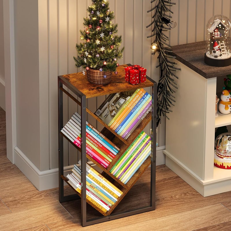 Cutogxon Small Bookcase - 5 Tier Tree Bookshelf With EVA Pads, Wooden Book Storage Organizer Shelves for Bedroom Living Room - Image 4