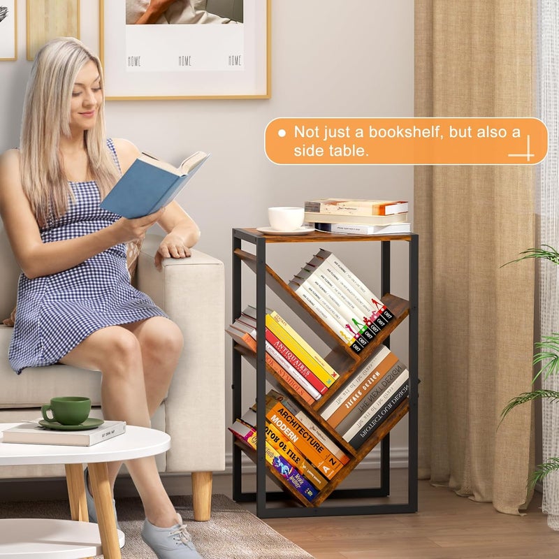 Cutogxon Small Bookcase - 5 Tier Tree Bookshelf With EVA Pads, Wooden Book Storage Organizer Shelves for Bedroom Living Room - Image 2
