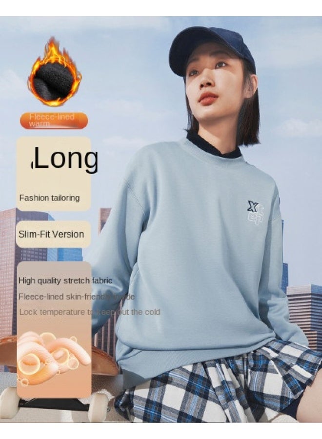 إكستيب 【بطانة من الفرو وسماكة】 sweatshirt رجالي طوق مستدير سميك مبطن بالفرو دافئ، sweatshirt طبقة أساسية ستايل زوجي خريفي - Image 1