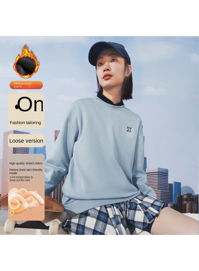 إكستيب 【بطانة من الفرو وسماكة】 sweatshirt رجالي طوق مستدير سميك مبطن بالفرو دافئ، sweatshirt طبقة أساسية ستايل زوجي خريفي - Image 2