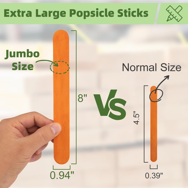 WISYOK 8 Inch Colored Jumbo Craft Sticks - 60 PCS Extra Large Natural Premium Wood, Rainbow Wooden Popsicle Sticks, Wide Lollipop Sticks for DIY Crafting, Kids Education, Home Art Projects - Image 2