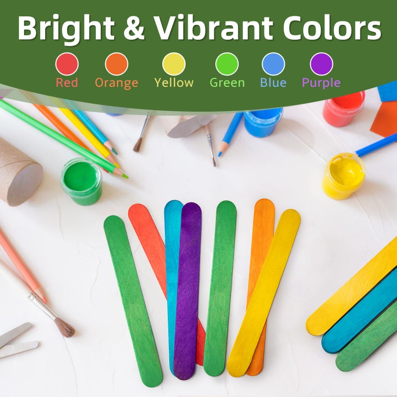WISYOK 8 Inch Colored Jumbo Craft Sticks - 60 PCS Extra Large Natural Premium Wood, Rainbow Wooden Popsicle Sticks, Wide Lollipop Sticks for DIY Crafting, Kids Education, Home Art Projects - Image 5